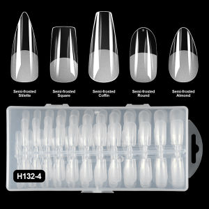 PINPAI [5 shapes in 1 box] 240pcs Matte Semi Frosted Fake Nails Long Coffin Almond Press On Nails Full Cover Artificial False Nail Tips