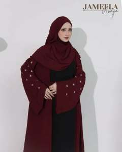 (COD) Jameela Abaya Set Matt Cringkle Mix Bordir Size XL Dress Abaya Lebaran 2025 Fashionable Murah