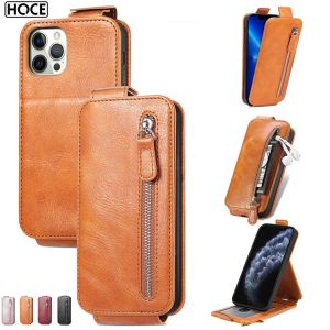 HOCE Ốp Điện Thoại Da Lật Lên Xuống Cho IPhone 13 12 11 14 Pro Max XR X XS Max 8 7 14Plus Ví Đựng Thẻ Có Khóa Kéo Dọc Ốp Điện Thoại Nam Châm Chống Vỡ