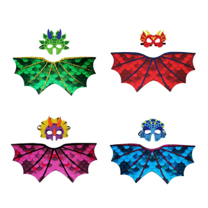 Children Dinosaur Costume Wing Cloak and Mask Set Halloween Dragon Wing Cape and Mask for Kid Christmas Birthday Cosplay