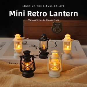 TEN Battery Powered Miniature LED Lantern Oil Lamp Style LED Lighting Dollhouse Lantern Plastic Miniature Oil Lamp Dollhouse Decor