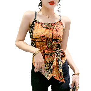 REHIN Womens T-shirt Summer new style floral printed camisole with straps  fashionable and slim-fitting sleeveless tops