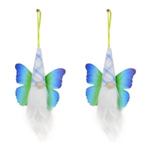 ชุดตุ๊กตาโนมส์ผีเสื้อ2ตัวตุ๊กตากำมะหยี่เอลฟ์ของประดับแขวนขนาดเล็กสไตล์สวีเดนสำหรับเครื่องตกแต่งหน้าต่างผนังบ้าน