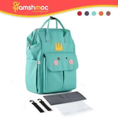 HamshMoc Stylish Baby Diaper Backpack Large Capacity with Changing Mat Waterproof Mommy Bag Multifunctional Stroller Hanging Bag with Insulated Bottle Pockets