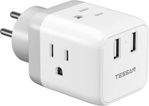 TESSAN US to UK Plug Adapter Type G UK Travel Plug Adapter Ireland Scotland Dubai Power Adapter with 3 Outlets and 2 USB Ports USA to England London British Qatar Kenya Outlet Converter