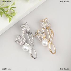 [COD] Big House 1Pc Brooch Rhinestone Tulip Flower Brooch Anti-glare Suit Brooch Collar Pin Jewelry