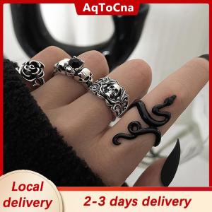 [COD] AqToCna Ship within 24 hours 1Set Fashion Creative Punk Poker Joker Rings For Men Retro Personality Goth Skeleton Couple Rings Jewelry Accessories Gifts