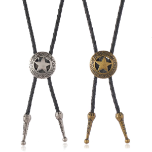 Western Adjustable Bolo Tie Necktie With Alloy Star Pendant Lightweight Leather Cord Necklace For Casual Formal Event