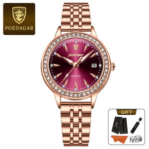 POEDAGAR Genuine Ladies Watch Stainless Steel Strap Calendar Waterproof 366