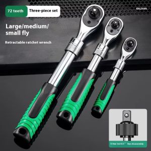 TIMES LORD 72 Teeth Retractable Ratchet Wrench 1/4 3/8 1/2 Inch Drive Rotating Universal Wrench Multi-function Extendable Handle Socket Wrench Mechanical Repair Tool