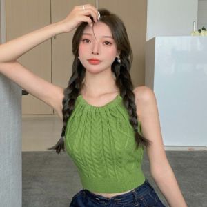 LUCKIN STORE Womens Knit Vest Camisole Tops Versatile Hot Halter Neck Vest 2022 New Summer Shirt