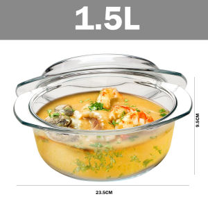 BestGila MALAYSIA Tableware 1.5L Transparent High Tempered Resistance Tempered Glass Bowl with Lid Microwave Oven Safe Tempered Glass Casserole Pot Periuk Kaca 玻璃锅
