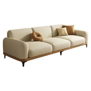 [SG Sellers] Genuine Leather Sofa Cat Claw Leather Inline Living Row Small Apartment Cream Style