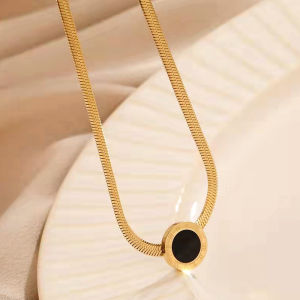 OYJR สร้อยคอแฟชั่นผู้หญิง สร้อยคอกระดูกงูสีดำ โชคเกอร์สแตนเลส 18k choker