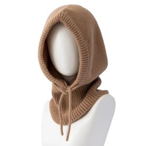 MAYIT Warm Insulation Winter Knitted Hooded Caps Windproof Thick Beanies Cap Trendy Elastic Balaclava Hat for Winter Outdoor Activities