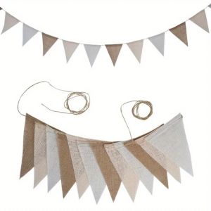 PLNBFG Multicolor Birthday Linen Banner Hanging 12 Flags Photo Prop Banners Vintage Triangles Pennant Flags Birthday Party Favor