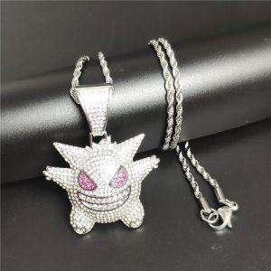 Kalung Hip Hop Berlian Bentuk Monster Kecil Hip Hop Necklace Liontin Kalung Anime