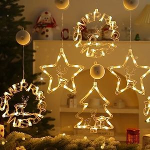 LED Christmas String Light Five Star Tree Suction Cup Festive Window Display Decorative Fairy Lamp