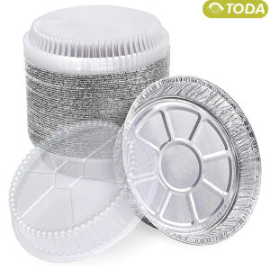 Round Aluminum Foil Pans with Clear Lids Freezer Oven Safe for Leftovers Storing Baking and Cooking 7 in 20 Packs