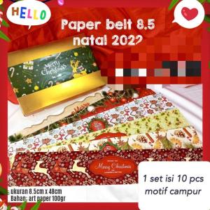 Pita Natal 8.5x48cm Dus Toples Hampers Parcel isi 10 pita campur motif Christmas