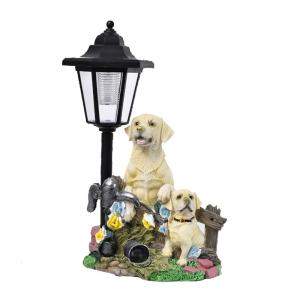 Resin Dog Figurine Sculpture Solar Lamp for Patio and Balcony Garden Art Statue Animal Decoration Decorative Post Light