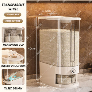 HETEE 5kg/10kg Airtight Rice Dispenser with Portion Scale Push-Type Insect Moisture Proof Food Storage Container