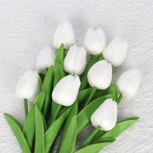 DOOUR 10pcs Artificial Tulips Flower Bouquet Fade-Resistant Real Touch Artificial Tulips Lifelike Long Branch Tulips Fake Flower Office Decor