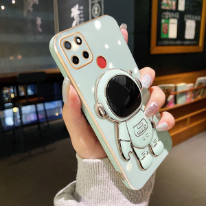 Casing Ponsel untuk Realme C12 C11 2020 C15 C25 C25s Narzo 20 30A 50A Case putih ruang angkasa HP setelan pola Plating casing ponsel silikon bungkus softcase penuh penutup pelindung garis aliran kesing Phone Stands