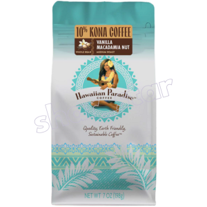 Hawaiian Paradise Kona Vanilla Macadamia Whole Bean Coffee 7oz Premium Medium Roast Hawaii Flavored Fresh Aromatic Beans
