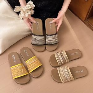 [Free Shipping] 2026 New Knitted One-Strap Sandals For Women Summer Outdoor Roman Ethnic Style High-End Beach Flat Slippers