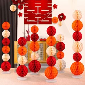 XYAX(XUNJIE) cny lantern 2026 灯笼新年 cny decoration 2026 新年装饰品2026 Best Paper Honeycomb Ball Lantern Good Luck Good Fortune Party Decoration Lantern 6 Color Happiness Party Pendants Lantern Happy New Year