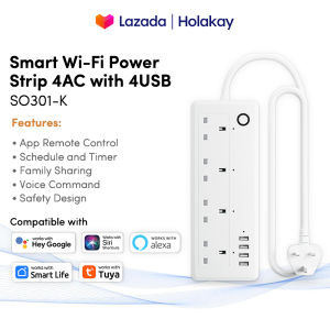 Holakay Smart Power Strip WiFi Plug Smart Outlets Extension Lead 1.5M with 4 Separate Controllable AC Outlets and 4 USB Port Compatible with Alexa Google Home Timer Voice/Remote Control2.4GHz WiFi