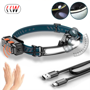 CCW Zoomable Induction Headlamp XPG+COB LED Head Lamp with Built-in Battery Flashlight USB Rechargeable 6 lighting Modes Head Torch