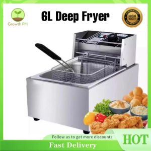 6L Deep Fryer Heavy Duty 220W Electric Multifunction Stainless Steel Food Catering Frying Kitchen Machine Single Tank Commercial Deep Fryer