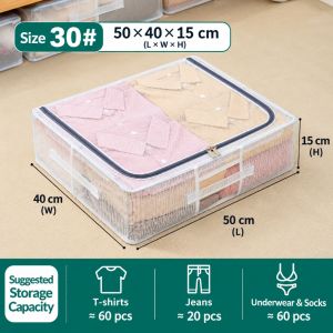 Under Bed Storage Box Transparent Foldable Clothes Organizer Large Capacity With Handles