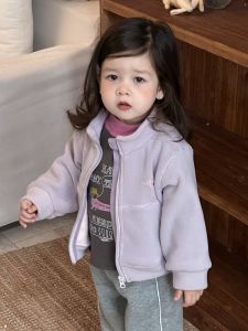 Korean-style childrens clothing 2025 Autumn and winter baby clothing girls fleece-lined sweatshirt and sweatpants set