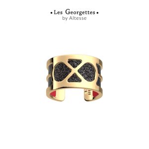 Les Georgettes Infini Gold Ring with Black Glitter & Red Perspex
