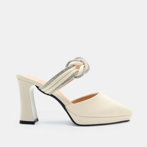 Dép guốc nữ cao gót 8cm hàng hiệu rosata hai màu đen kem thời trang cao cấp ro562