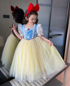 <Free Gift Headgear>3-9Yrs Snow White Dress Tutu Anak Perempuan Gadis Putri Salju Mewah Gaun Halloween Cosplay Kostum