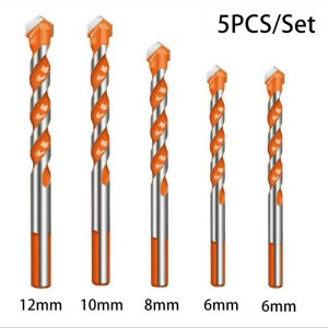 ดอกสว่าน 5 * 5 * (6/6/8/10/12 มม.)  เจาะ-สีส้ม-5ชิ้น ขอบ - สำหรับการเจาะอเนกประสงค์บน drywall อิฐกระเบื้องไม้อลูมิเนียมและโลหะแผ่น