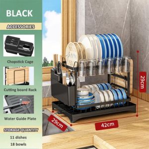 Rak Pinggan Auto Drainer Tray Kitchen Organizer Storage Rack Sinki Rak Pinggan Mangkuk Rak Dapur