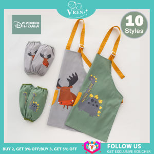 VREN Baby Adjustable Bibs Kids Toddler Sleeveless Apron Set Lunch Feeding Bibs Waterproof Anti-dirty Painting Clothes Art Smock with Pocket Infant Boy Girl Cartoon Feeding Bib for 3-12 Year old