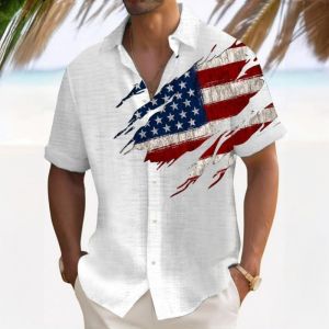 ZEEMIN  3d American Flag Print Mens Shirt Summer Casual Short Sleeved Shirts Loose Oversized Man Clothing Retro Hawaiian Shirts For Men