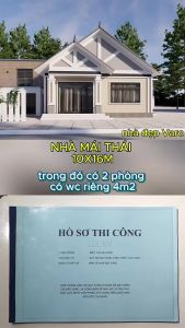 10x16m Bản Vẽ Thiết Kế Nhà Cấp 4 Mái Thái 2 Sảnh 4 phòng ngủ. In Giấy A3 ảnh 3D màu Kiến Trúc Kết Cấu Điện Nước.