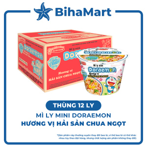 [THÙNG 12 LY] - ACECOOK - Mì ly mini Doraemon hương vị Hải Sản Chua Ngọt (53g/ly) - Mì ly trẻ em - Mì Doremon bổ sung canxi