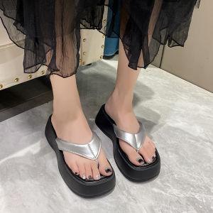 [Free Shipping] WomenS Wedge Heel Slippers New Summer Style Simple Toe-Post Sandals Platform Thick-Soled Casual Sandals