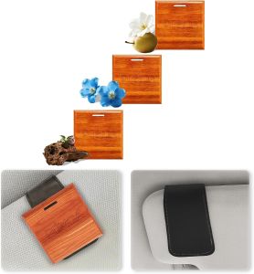 Car Air Freshener with Premium Leather Visor Clip North American Alder Wood Scent Diffuser Refillable Solid Wood Odor Eliminator for Vehicle Cabin Truck & SUV No Liquid Starter Kit of 3 Square