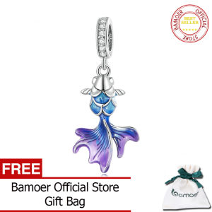 BAMOER เงินแท้925ไล่โทนสีสีฟ้าปลาคาร์พจี้โชคดีปลาคาร์พแขวนลูกปัดสำหรับผู้หญิงสร้อยข้อมือกำไลข้อมือสร้อยคอ BSC684 DIY