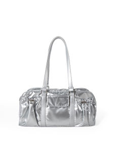 2024 New Korean Dongdaemun-style silver nylon shoulder bag for women lightweight versatile and with a large capacity perfect for commuting