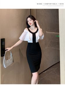 Đầm Body Phông Cách KOREA - ROSA R81 Thun Phối Voan Dây Kéo Sau Full Size M L XL XXL